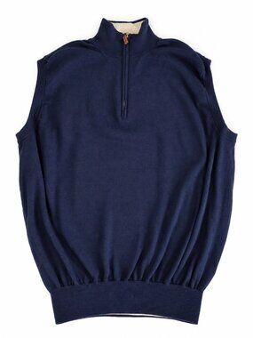 Peter Millar Mens M Navy Blue 100% Merino Wool Quarter Zip Sweater Vest
